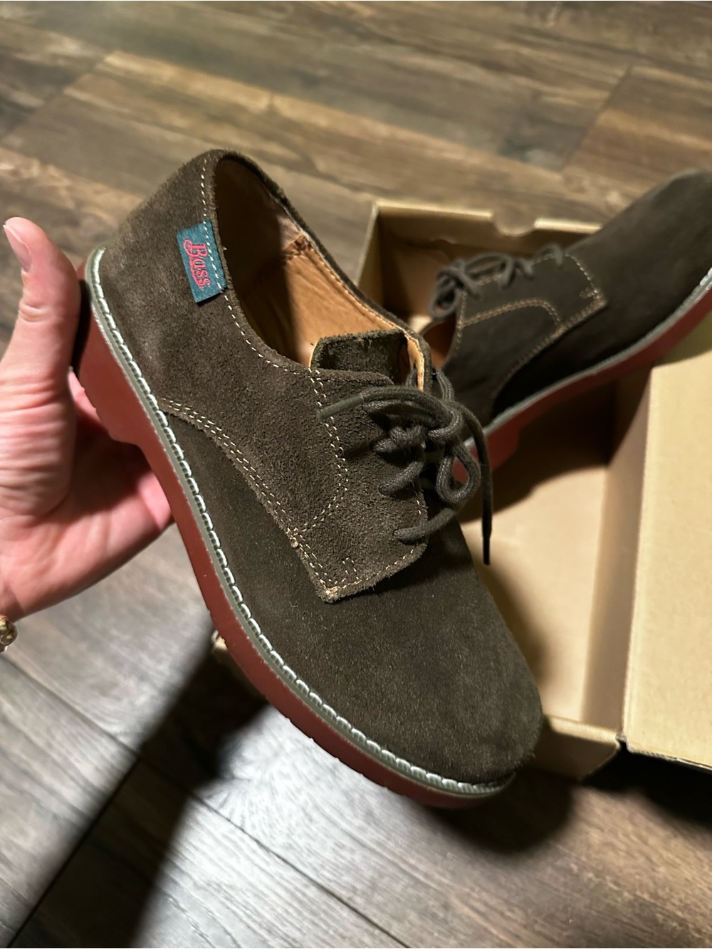 Bass Brown Suede Derby with Red-Brown Sole